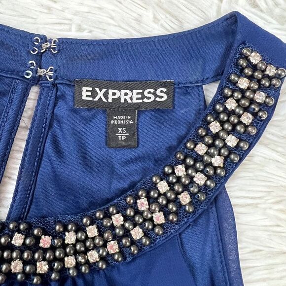 Express Navy Blue Sleeveless Dressy Top XS - Picture 5 of 7
